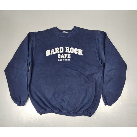 Hard Rock Cafe Las Vegas Sweatshirt Mens Lrg. Blue/Navy& White Raised Lettering - Picture 1 of 8